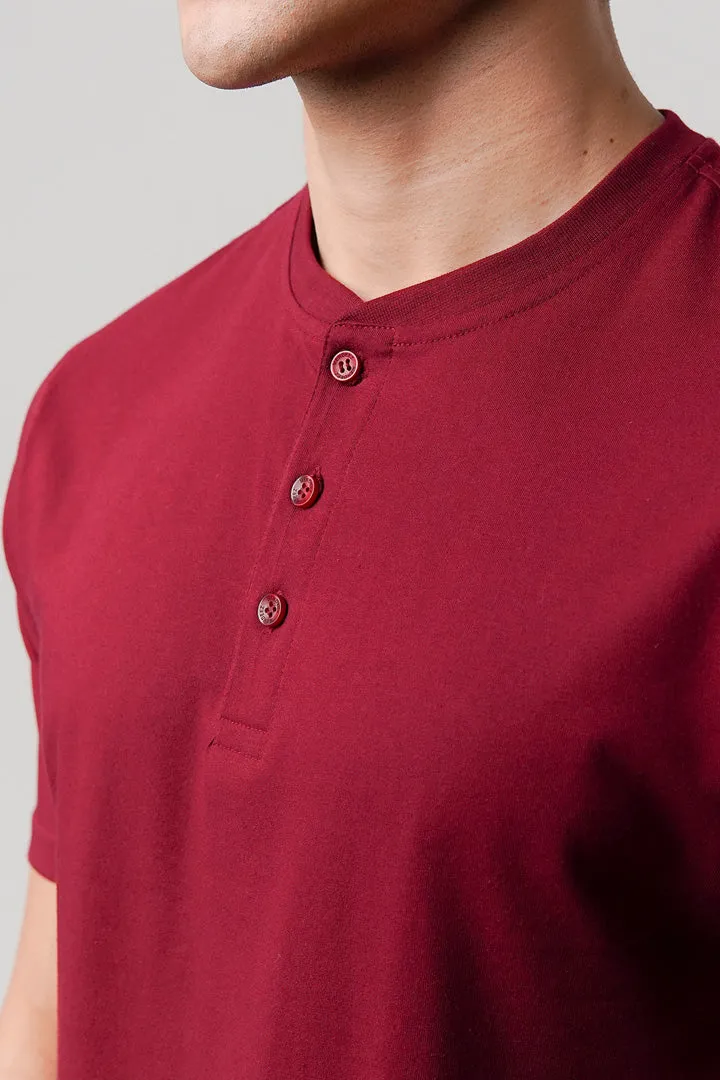 Regular Fit Henley T-Shirt - Maroon