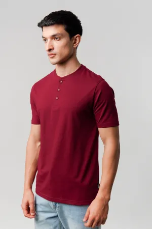 Regular Fit Henley T-Shirt - Maroon