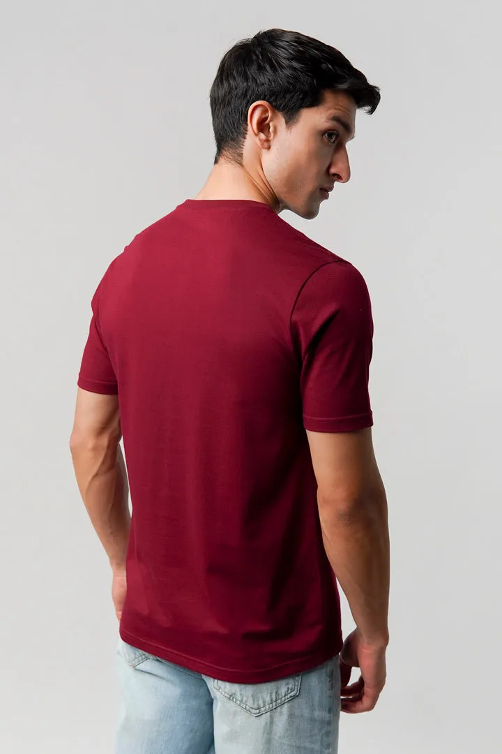 Regular Fit Henley T-Shirt - Maroon