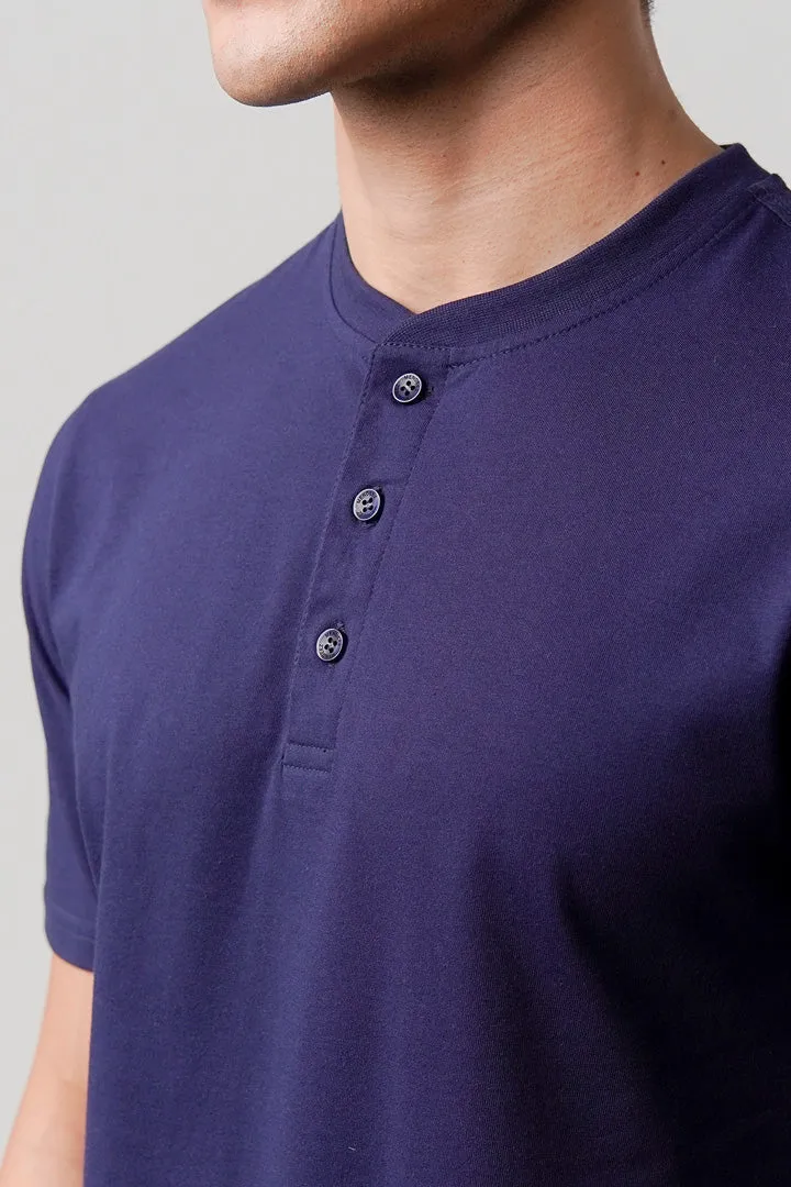 Regular Fit Henley T-Shirt - Navy Blue
