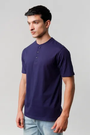 Regular Fit Henley T-Shirt - Navy Blue