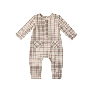 Rylee   Cru Long Sleeve Woven Jumpsuit - Mocha Plaid