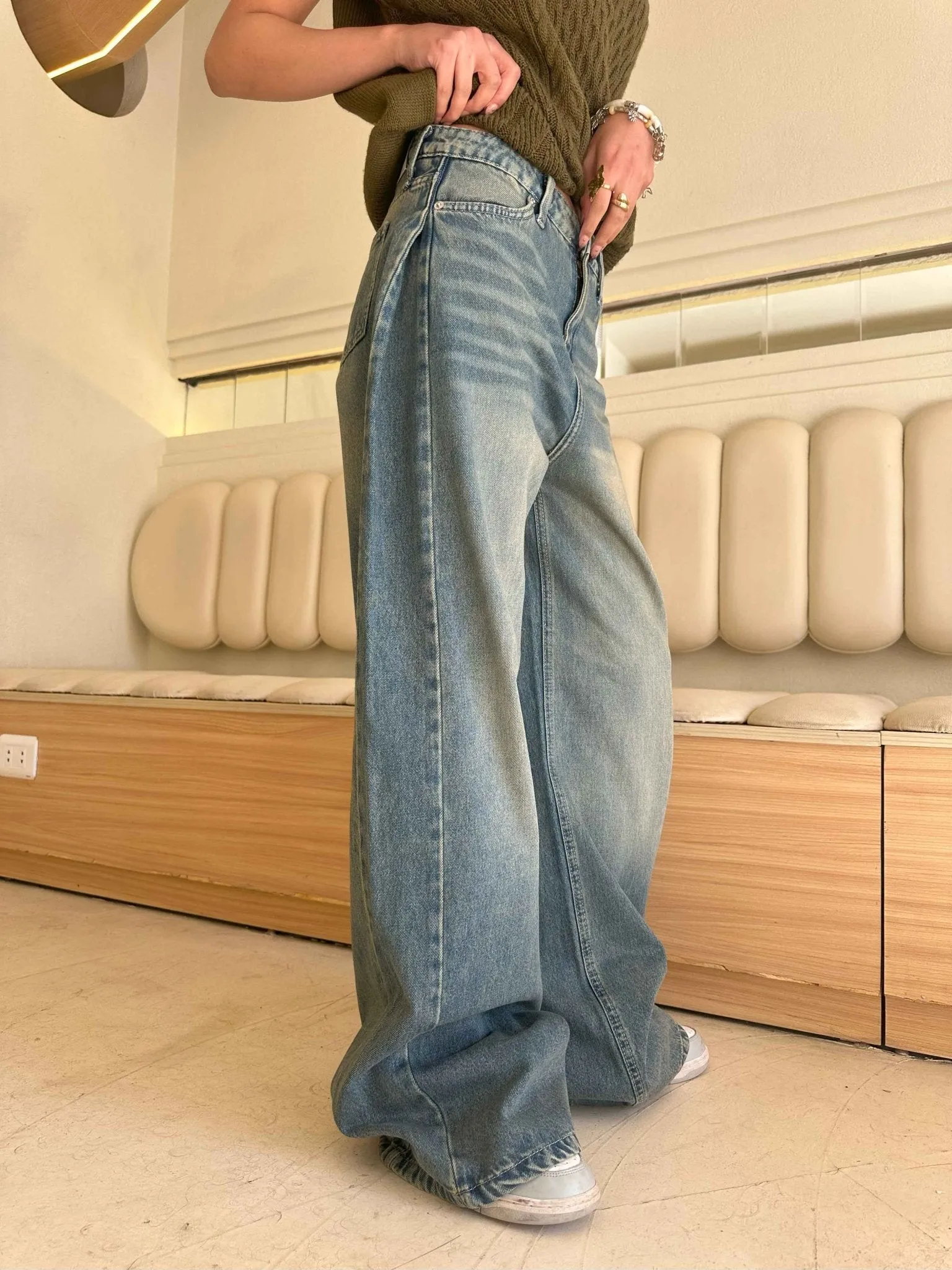 Sahara Vintage Blue Beige Tinted - Super Baggy jeans