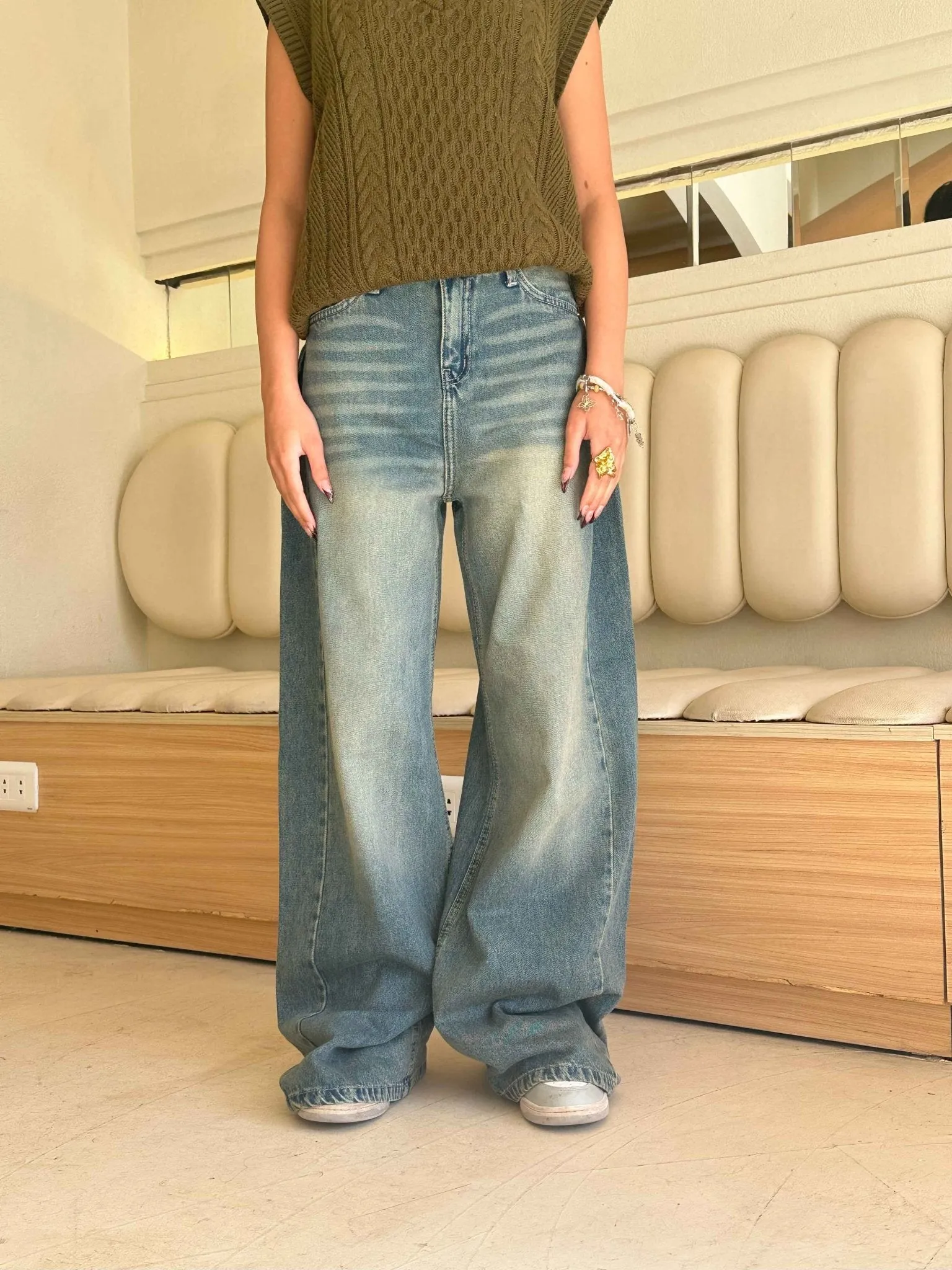 Sahara Vintage Blue Beige Tinted - Super Baggy jeans