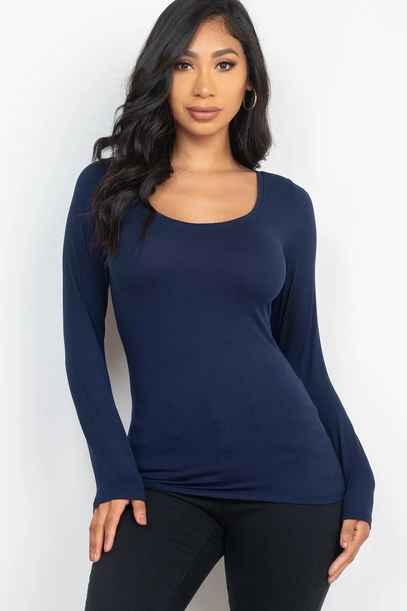 SCOOP NECK SOLID LONG SLEEVE COZY TOP