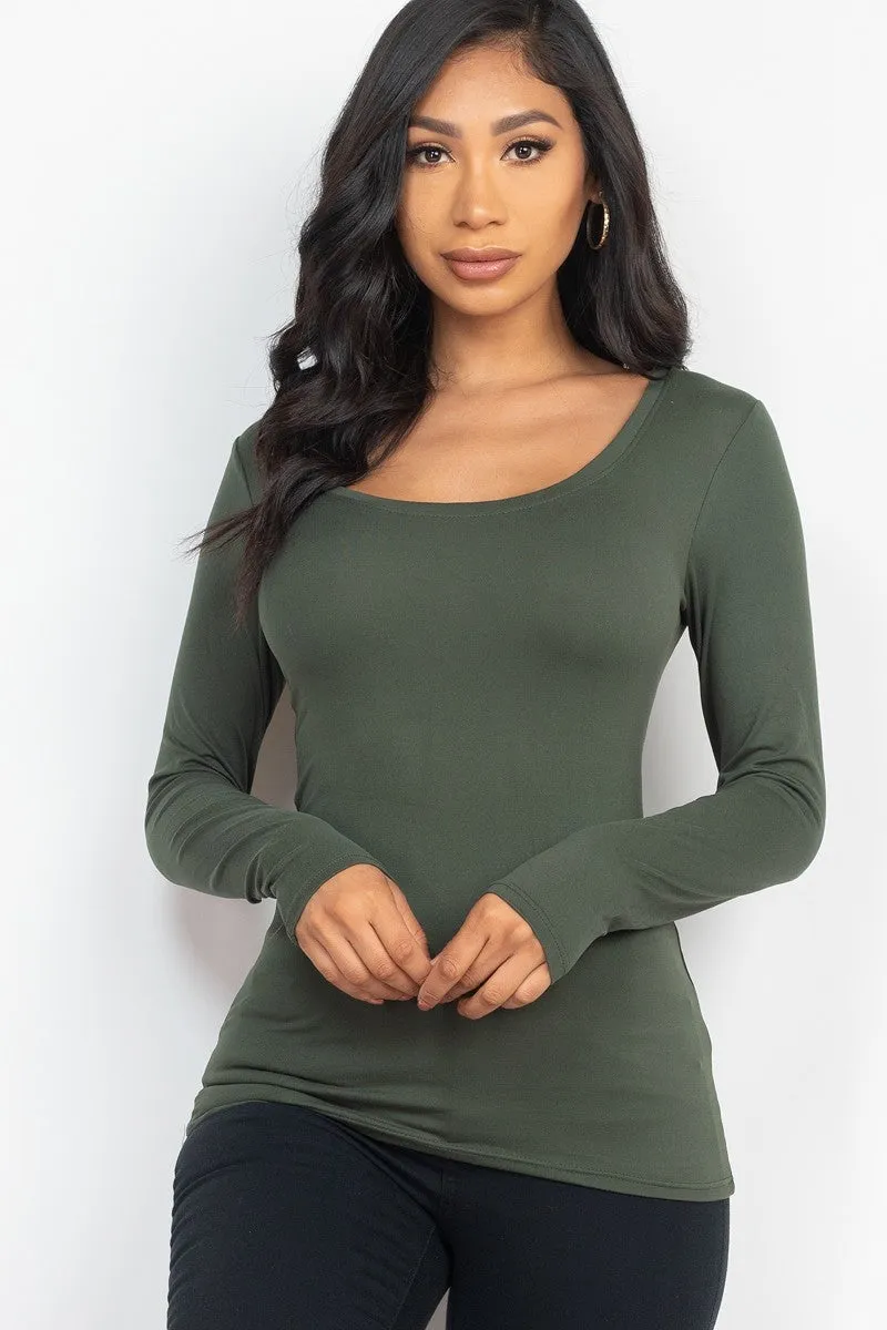 SCOOP NECK SOLID LONG SLEEVE COZY TOP