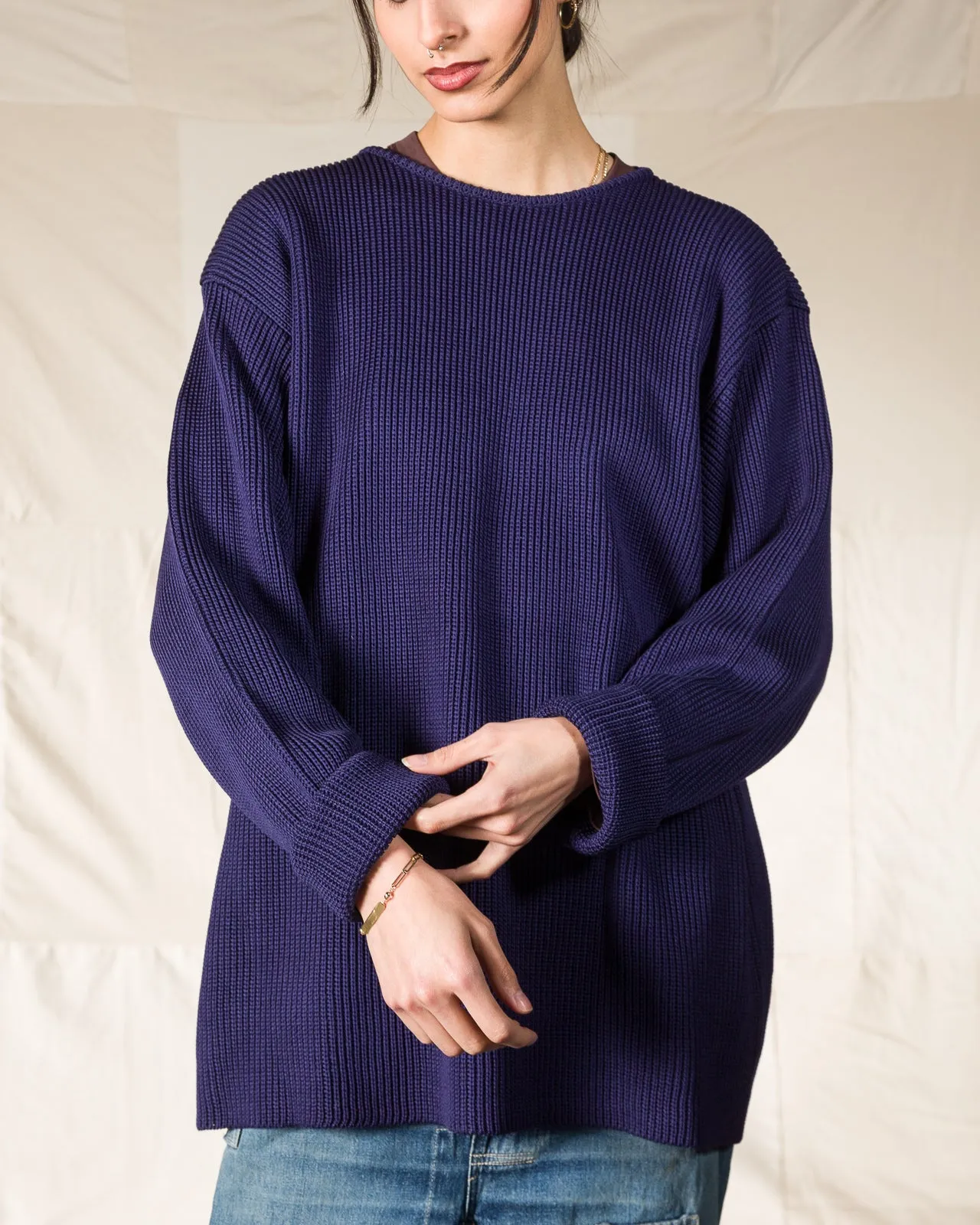 Silk Hand Knitting Heavyweight Rib Pullover - Eggplant 8
