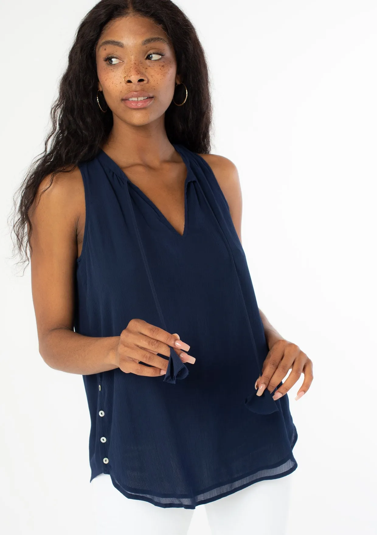 Sleeveless Side Button Top