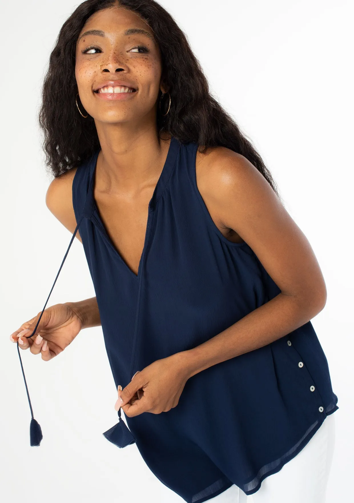 Sleeveless Side Button Top