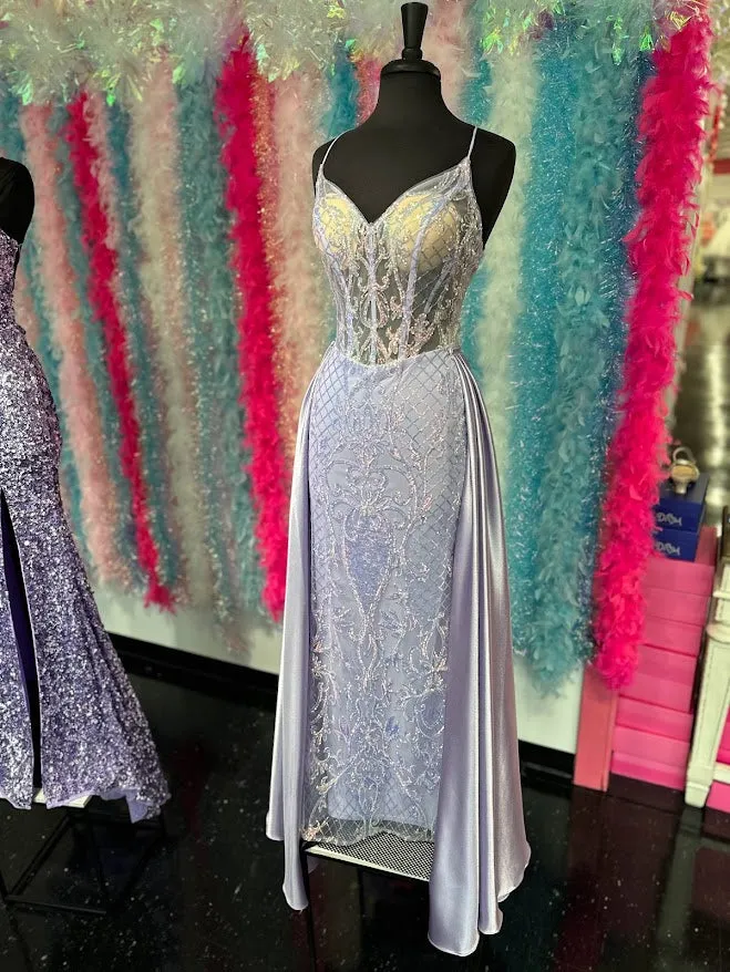 Sparkle Prom 72233 Size 4 Lilac Long Fitted Sequin Sheer Overskirt Prom Dress Pageant Gown Backless Corset