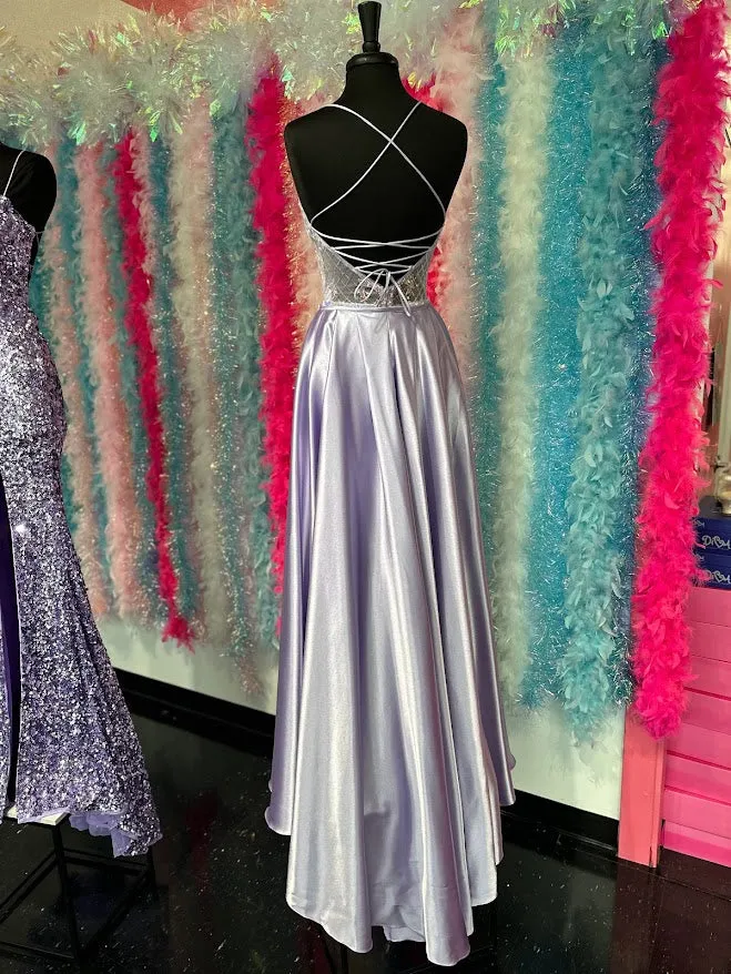 Sparkle Prom 72233 Size 4 Lilac Long Fitted Sequin Sheer Overskirt Prom Dress Pageant Gown Backless Corset