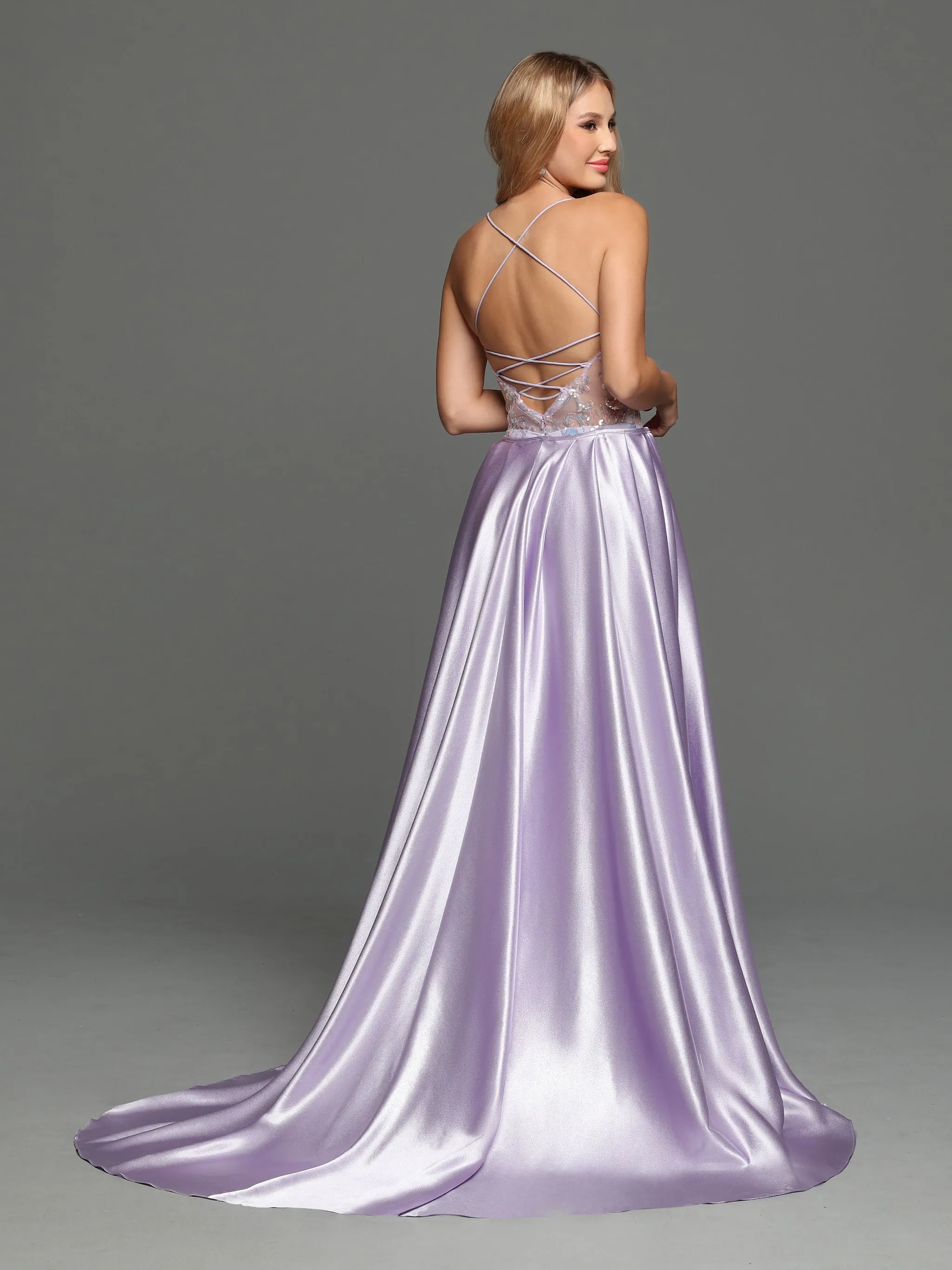 Sparkle Prom 72233 Size 4 Lilac Long Fitted Sequin Sheer Overskirt Prom Dress Pageant Gown Backless Corset