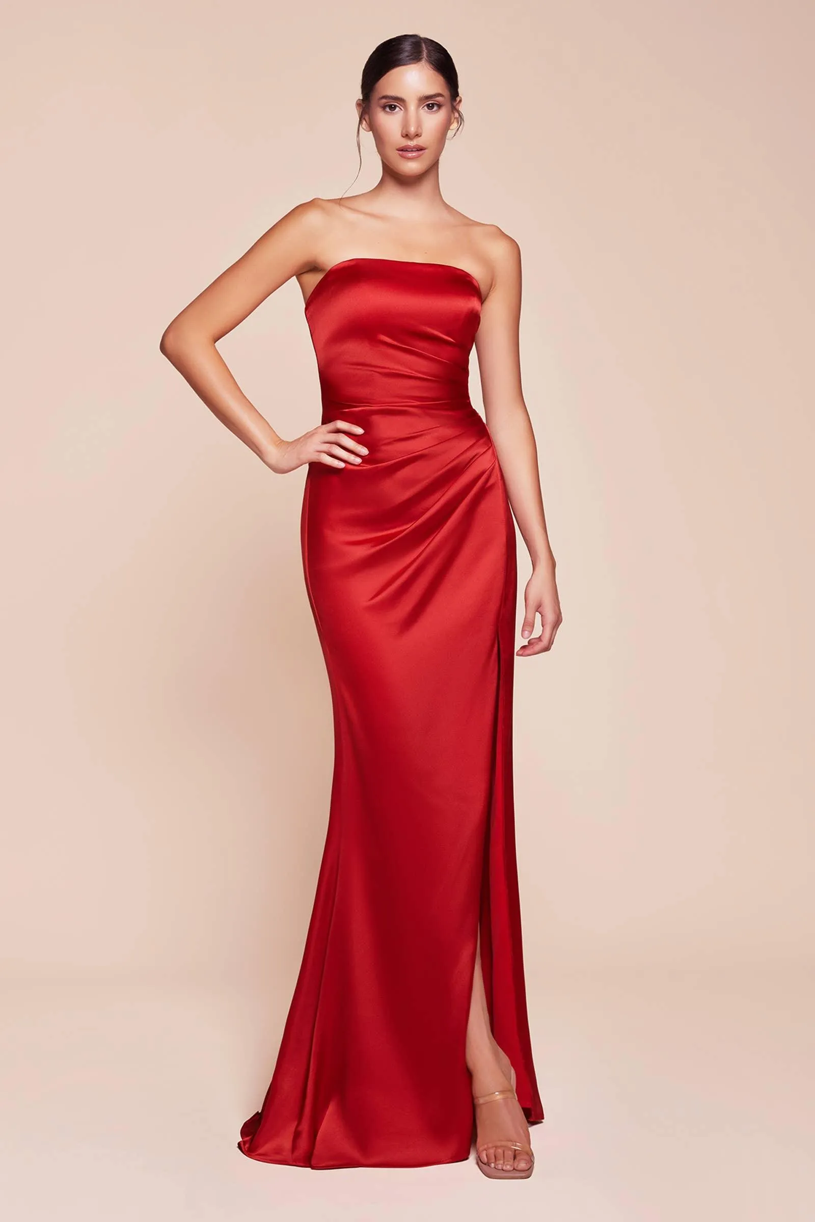 STRAPLESS SATIN DRESS & SASH