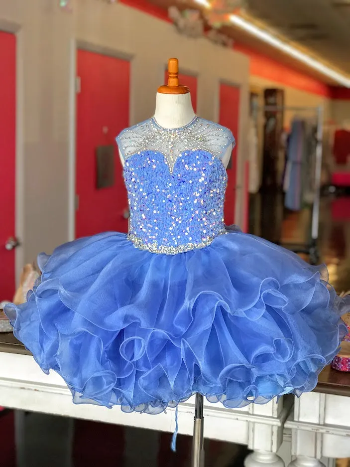 Sugar Kayne C208 Short Velvet Sequin Cupcake Pageant Dress Ruffle High Neck Formal Gown
