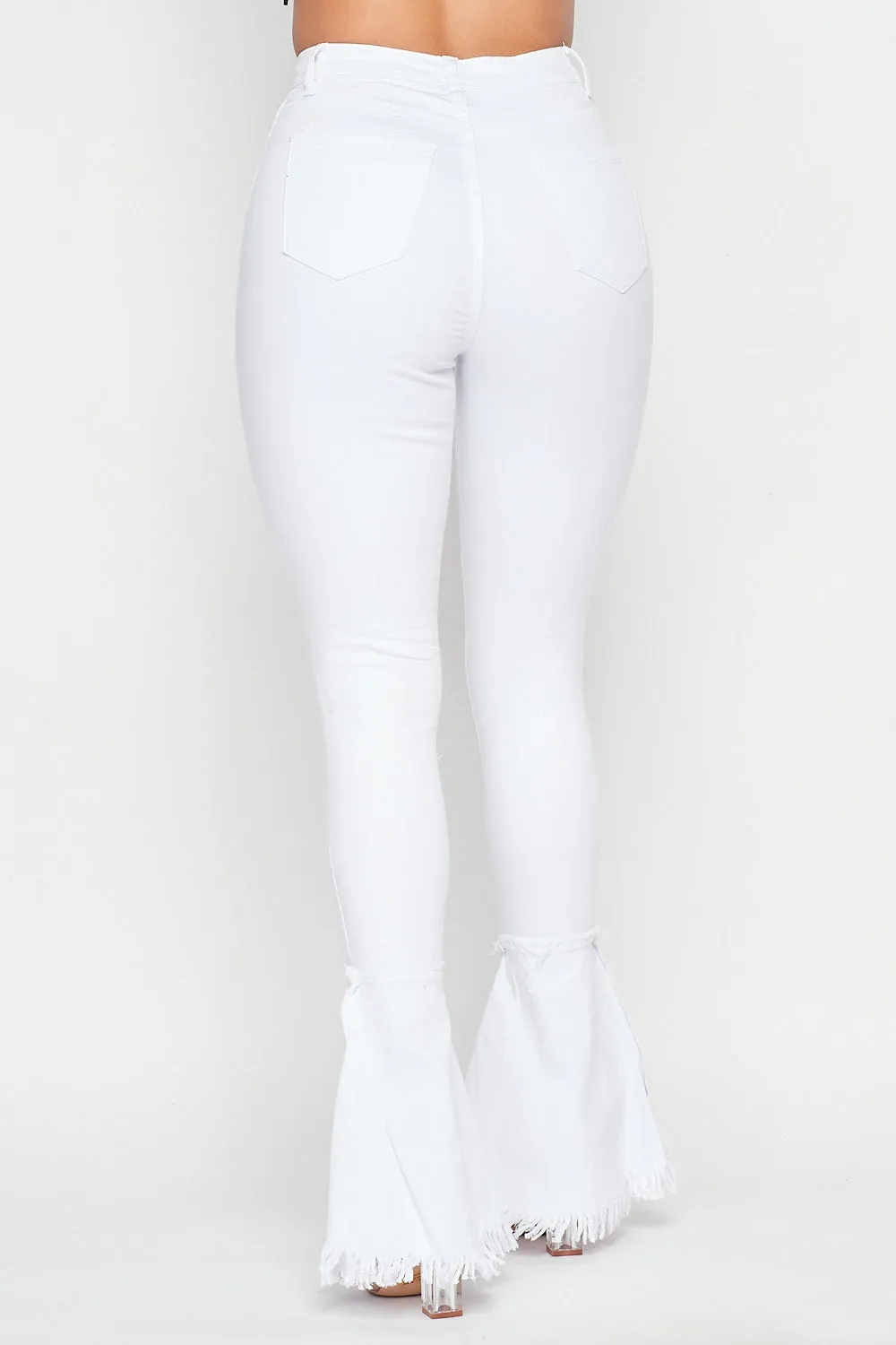 Super High Waisted Distressed Flare Jeans - White