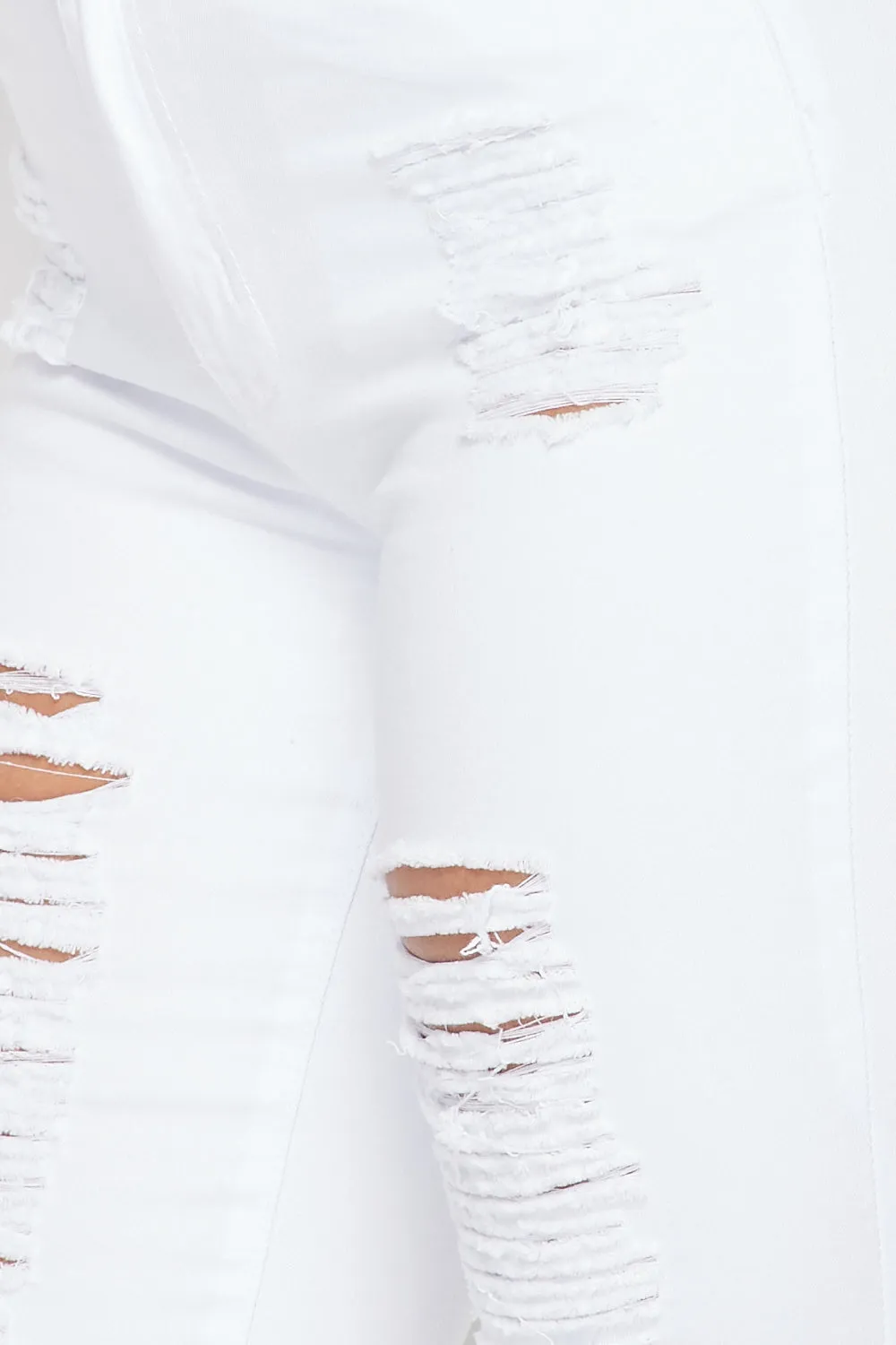 Super High Waisted Distressed Flare Jeans - White