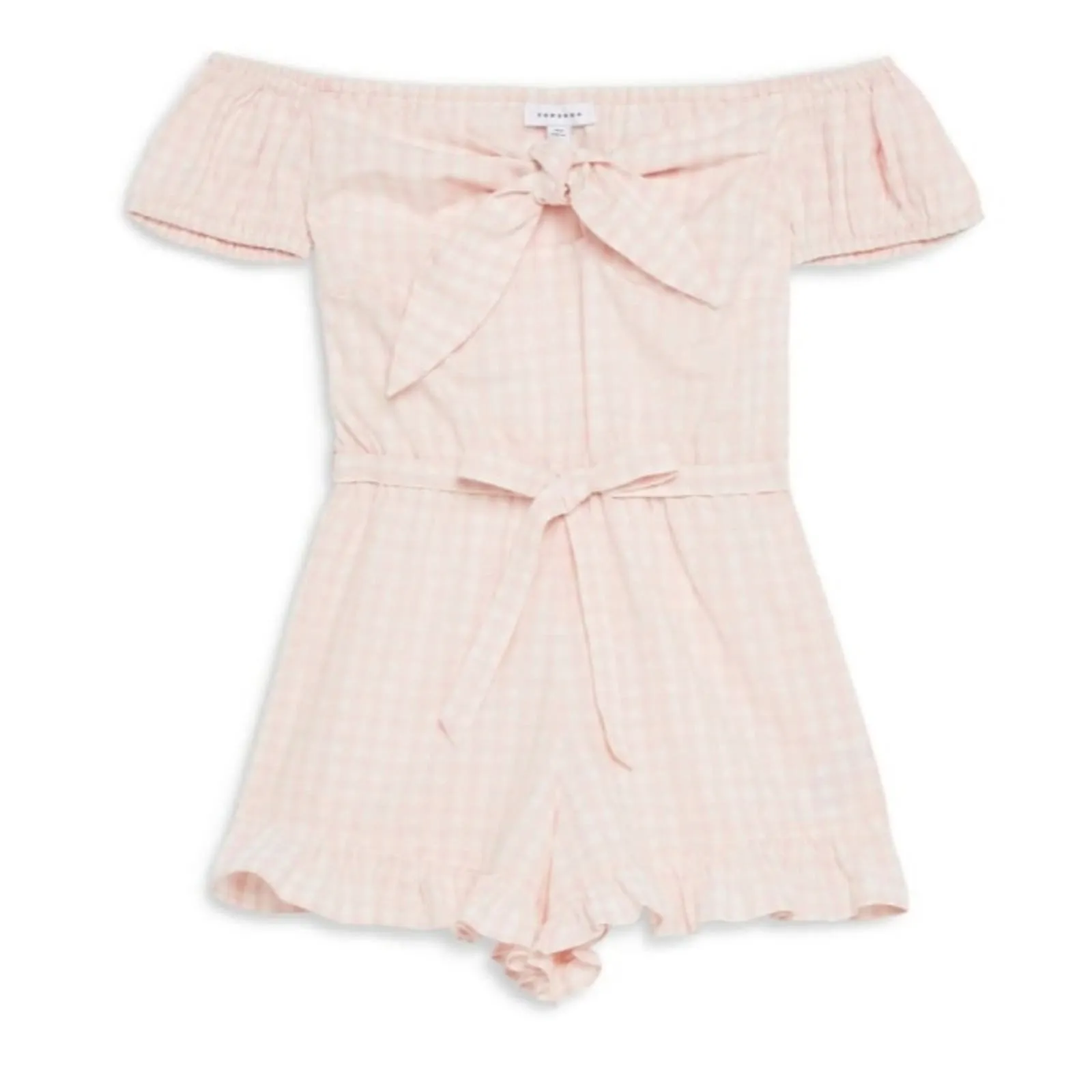 Topshop Gingham Bardot Off Shoulder Romper