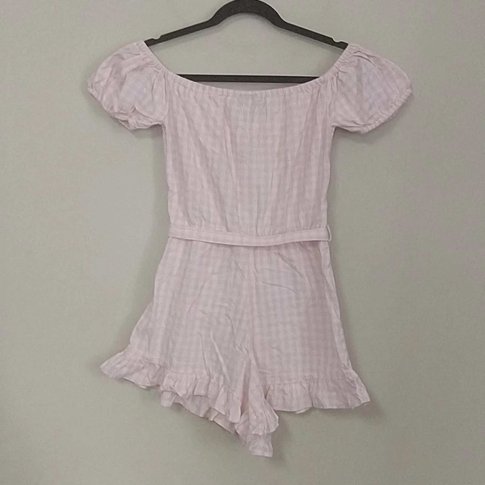 Topshop Gingham Bardot Off Shoulder Romper