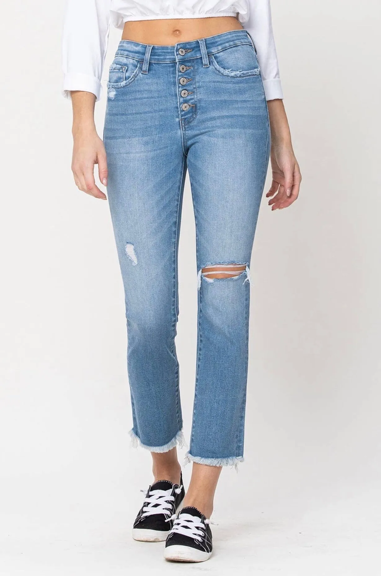 Tori Button Fly Kick Mini Flair Jeans