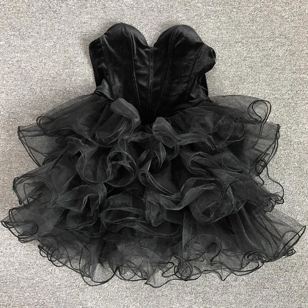 Trend4us Women's Strapless Ruffled Tulle Mini Dress