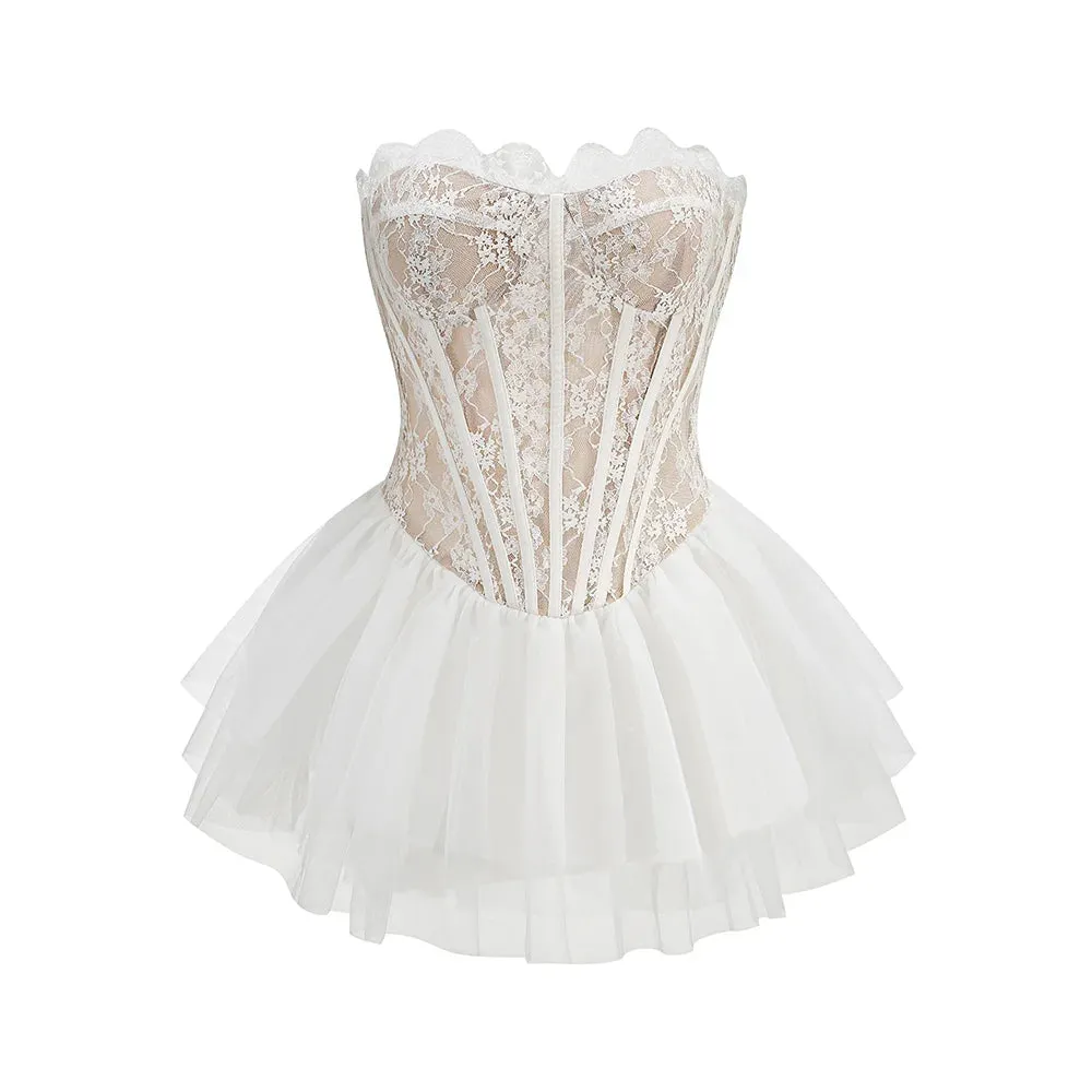 Trend4us Women's Strapless Ruffled Tulle Mini Dress
