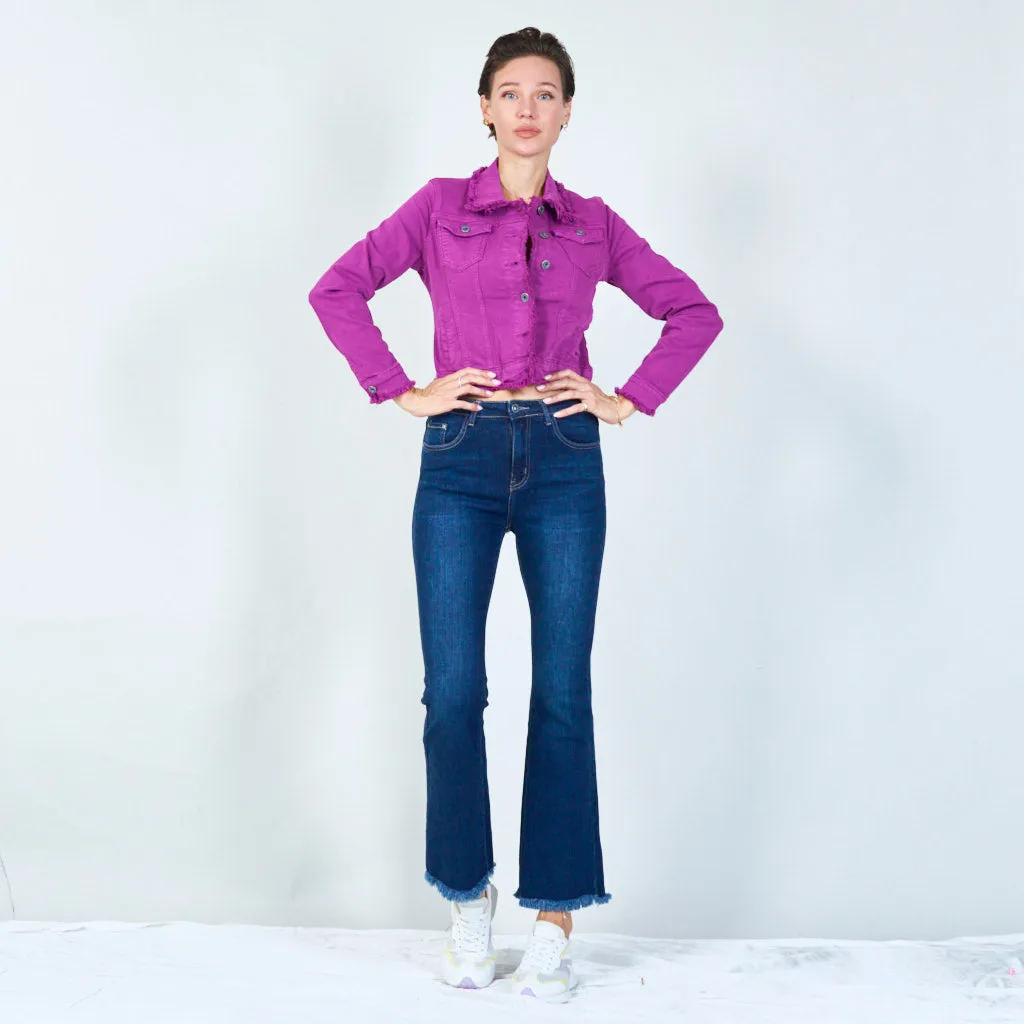 Trendy high-waisted flare jeans with frayed hem wholesale