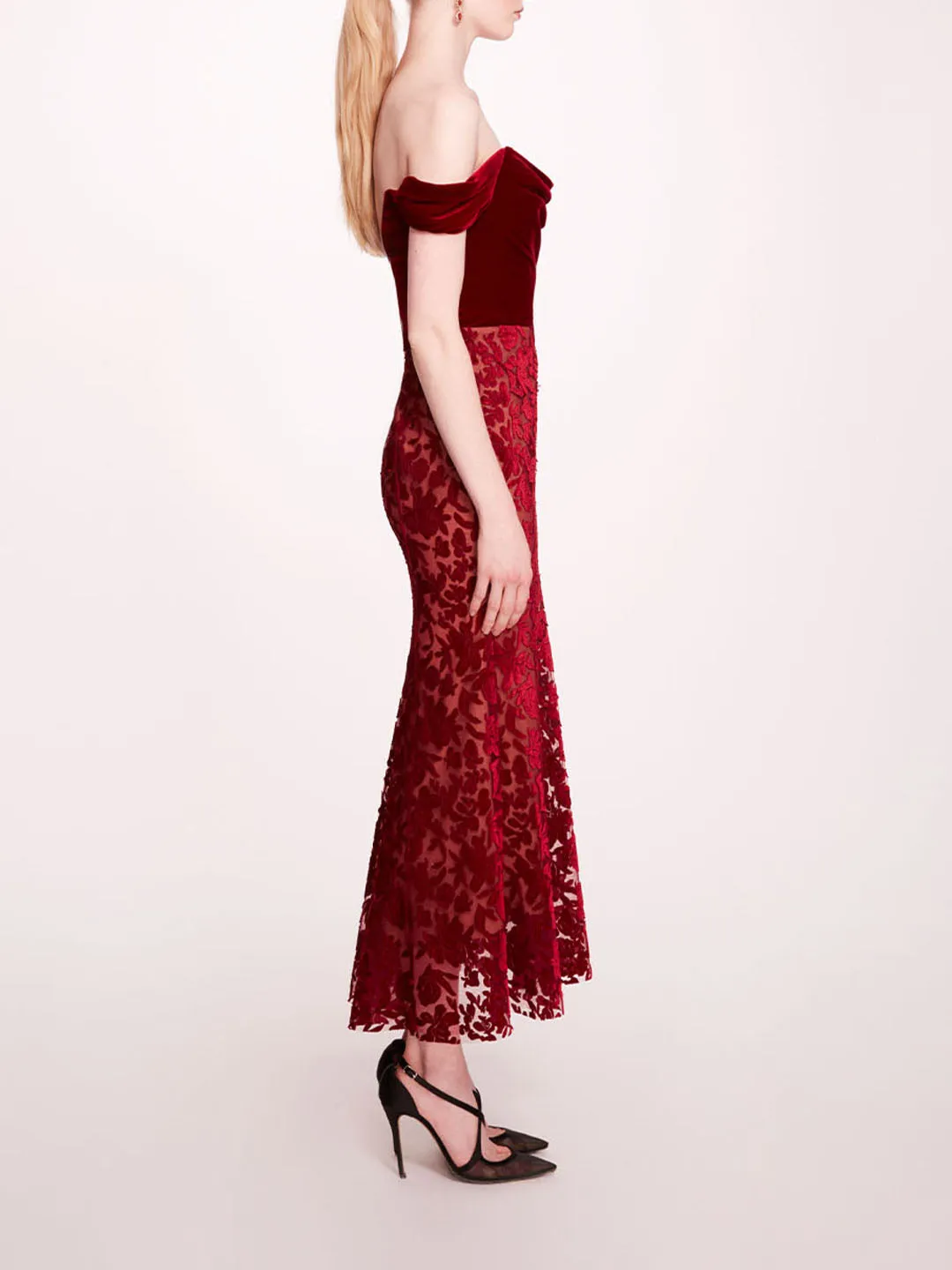 Velvet Cutwork Midi Dress