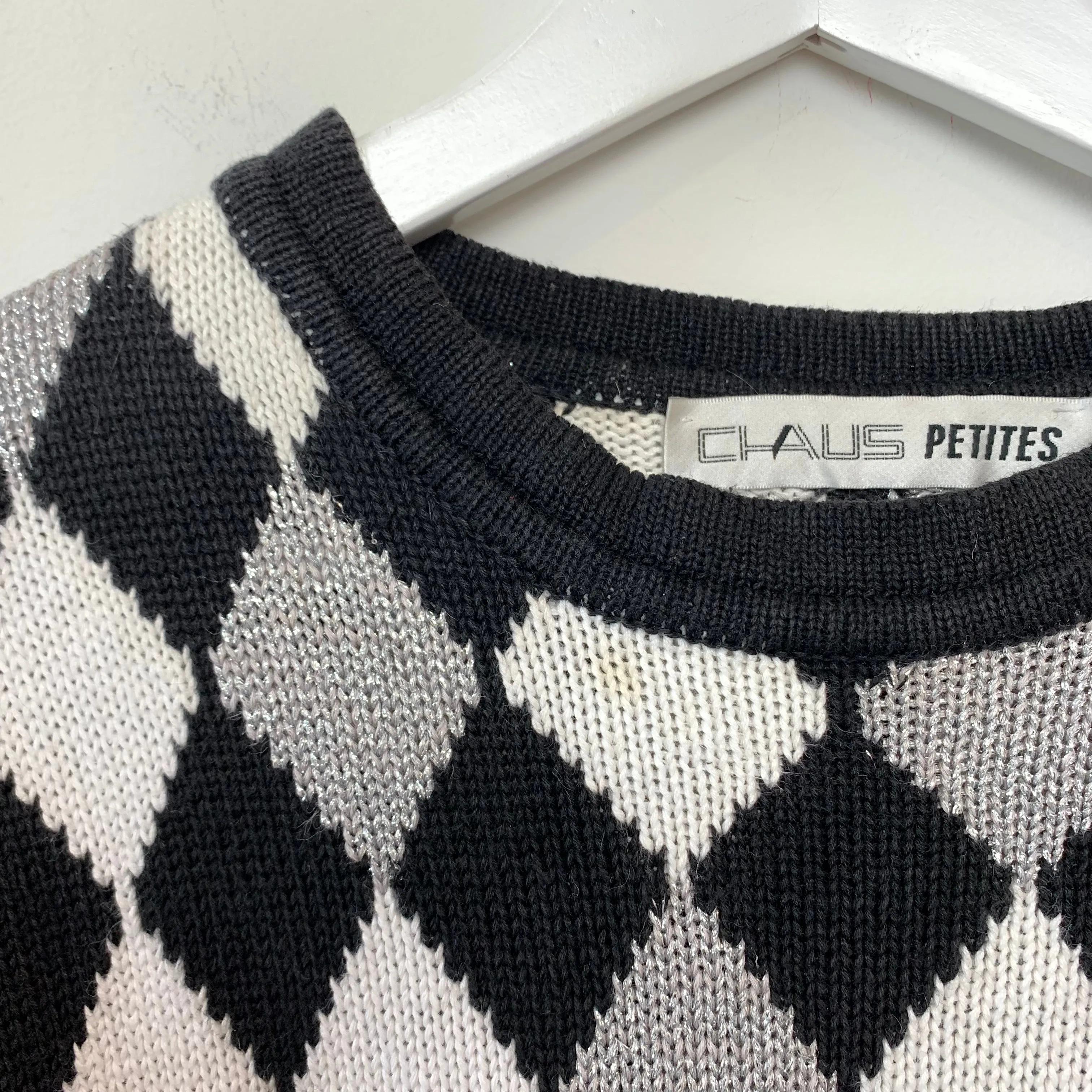 Vintage 90s Chaus Black and White Checkered Chunky Knit Sweater Medium