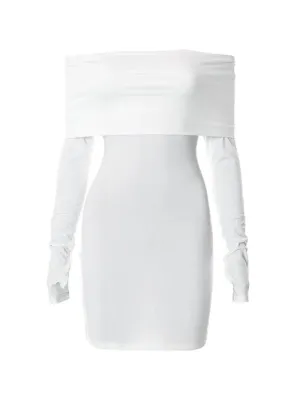 Wenkouban-Christmas Thanksgiving Gift New Year's Eve Dress Solid Off Shoulder Ruched Thumb Hole Mini Dress