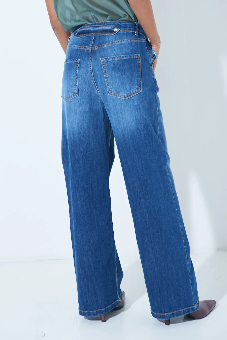 Wide-leg high-waisted denim trousers wholesale