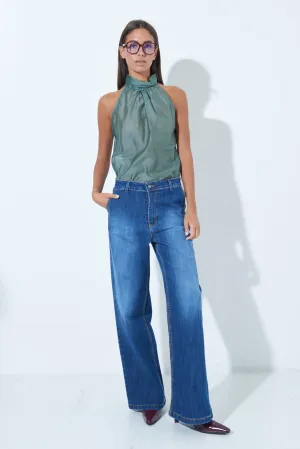 Wide-leg high-waisted denim trousers wholesale