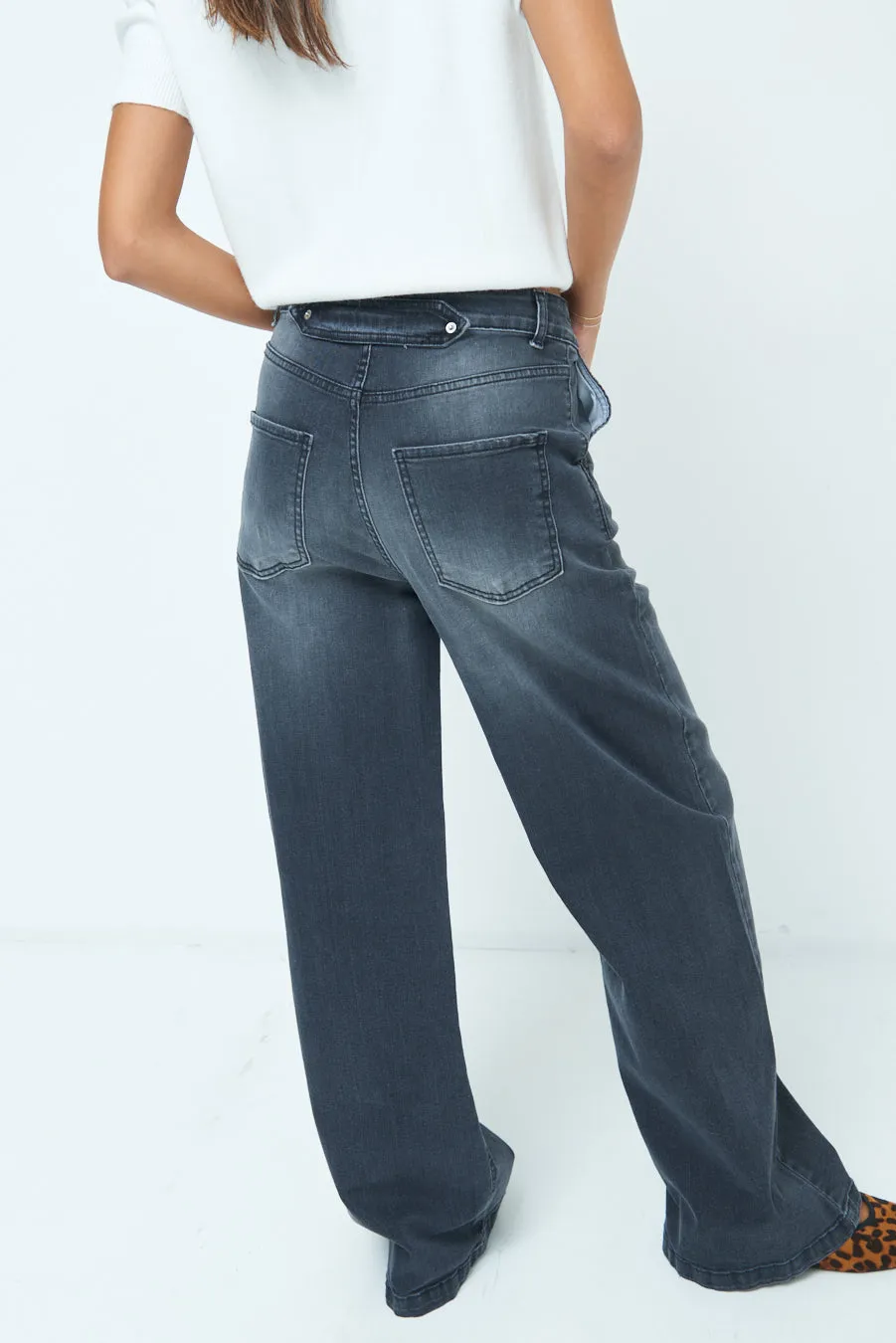 Wide-leg high-waisted denim trousers wholesale