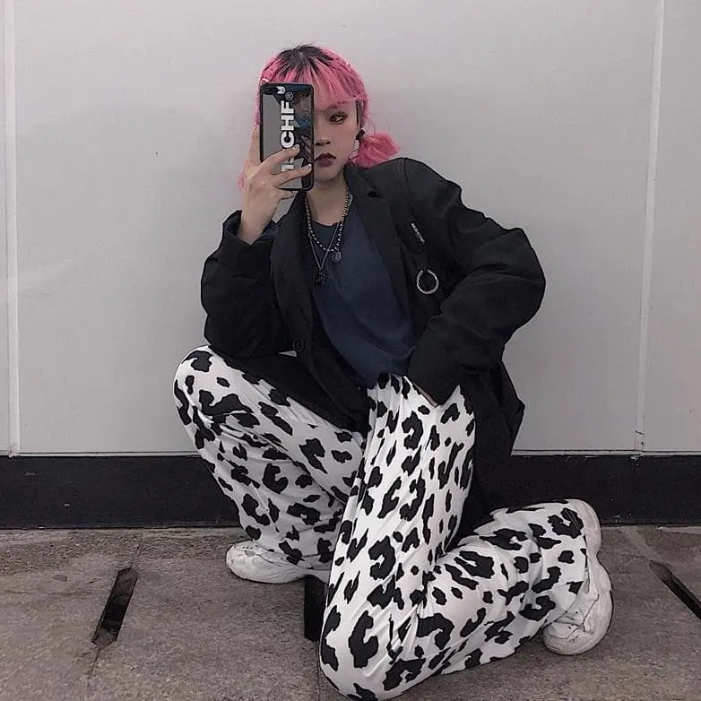Wide-Leg Pants With Cow Print