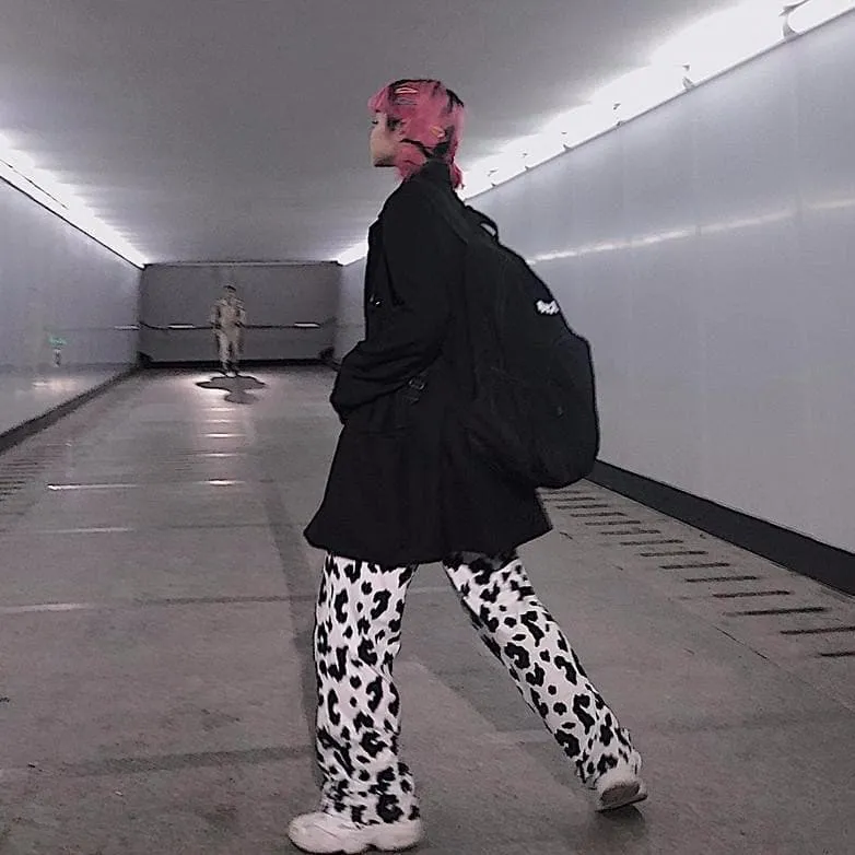 Wide-Leg Pants With Cow Print