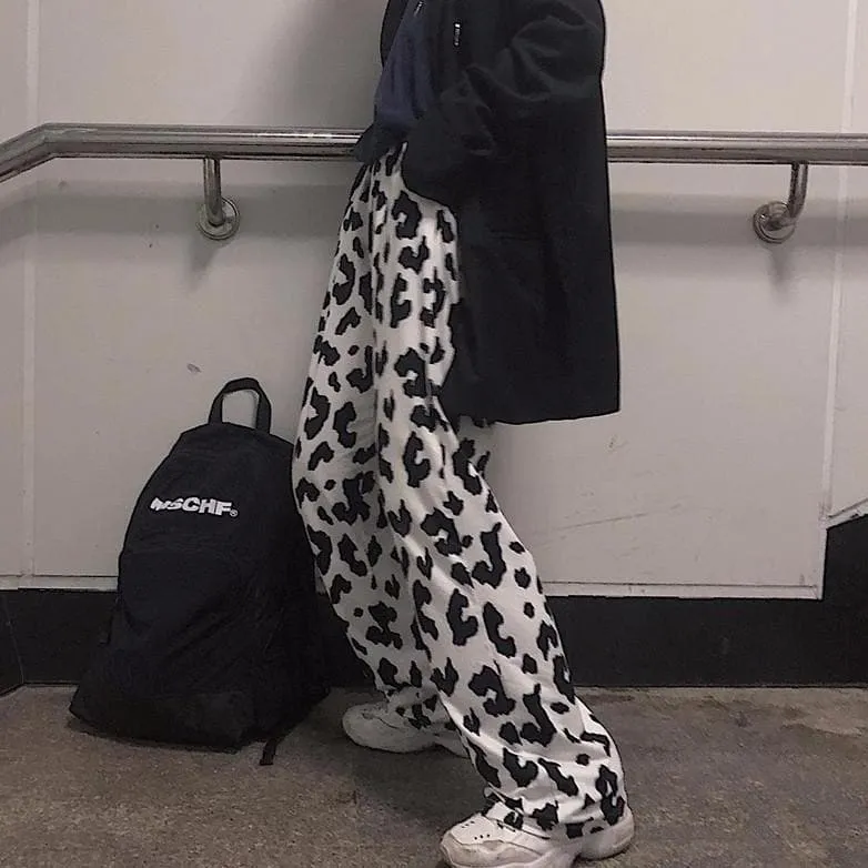 Wide-Leg Pants With Cow Print