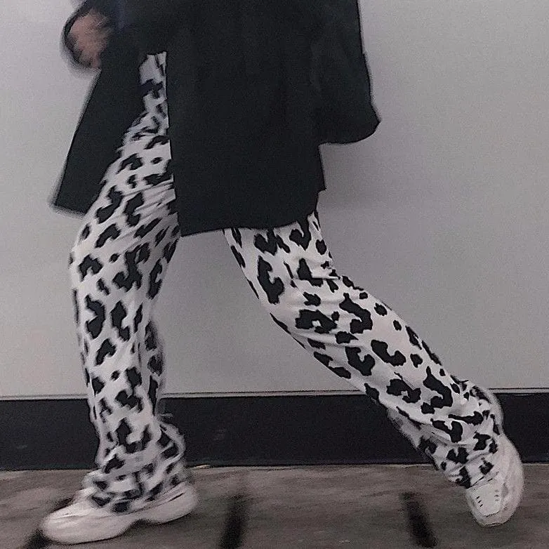 Wide-Leg Pants With Cow Print