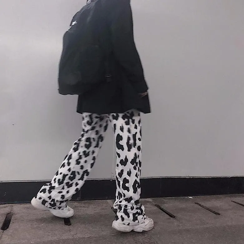 Wide-Leg Pants With Cow Print