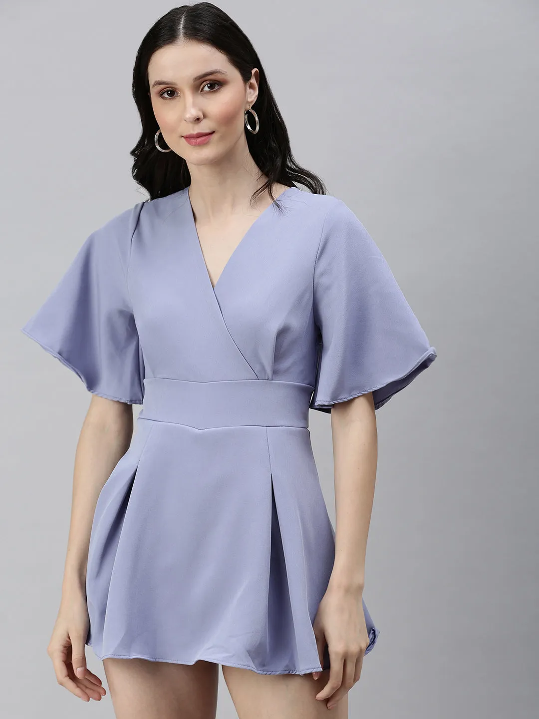 Women V-Neck Solid Purple Jumpsuits