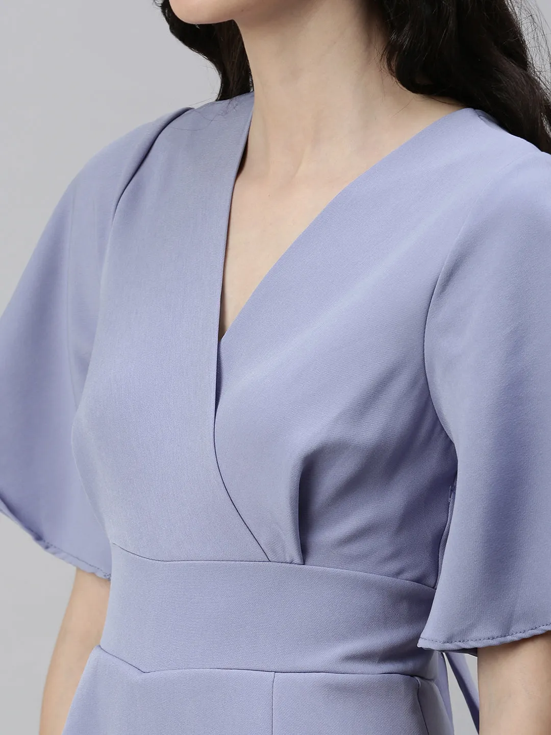 Women V-Neck Solid Purple Jumpsuits