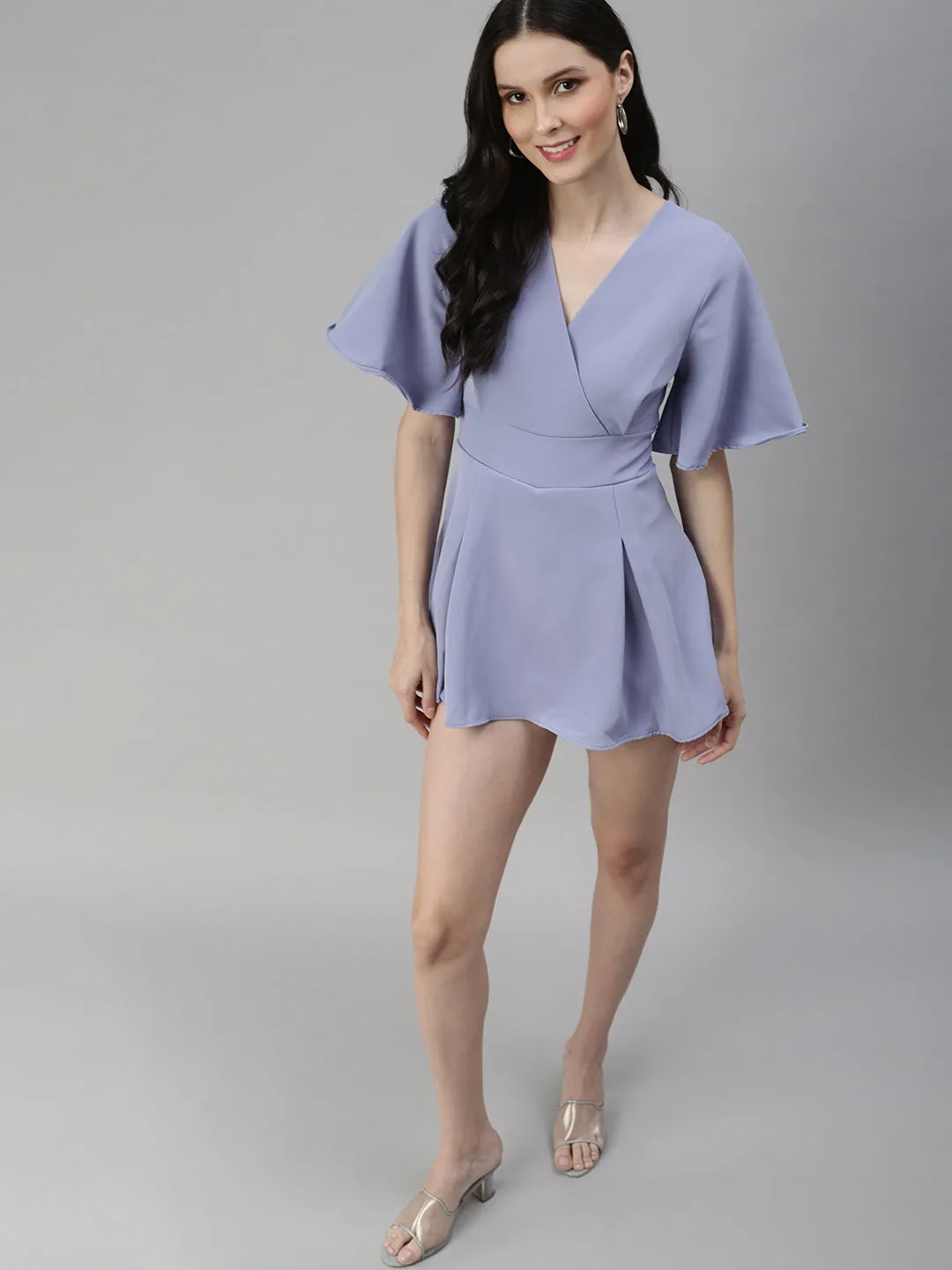 Women V-Neck Solid Purple Jumpsuits