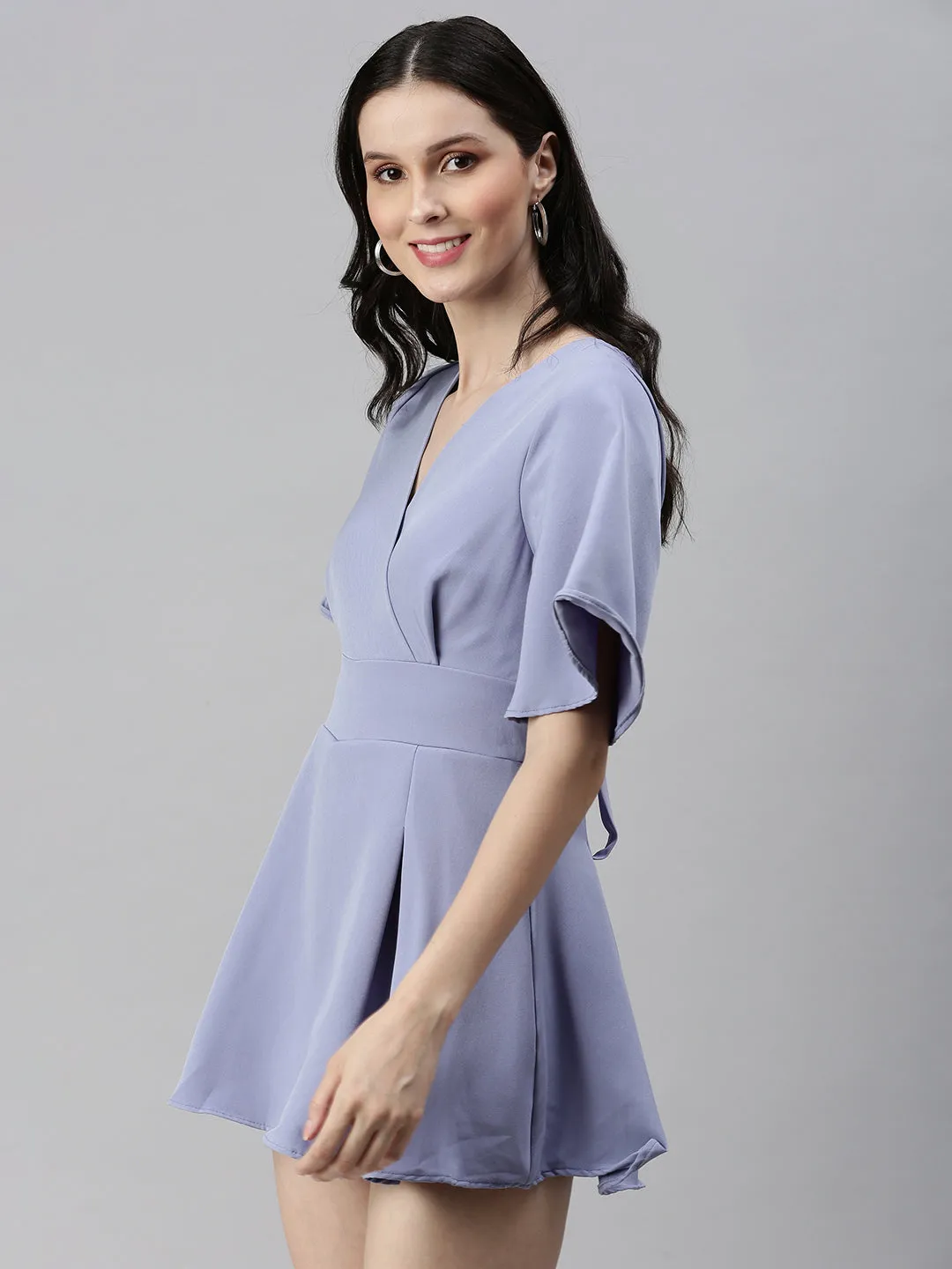 Women V-Neck Solid Purple Jumpsuits