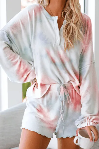 Womens Long Sleeve of 2 Piece Short Pajamas Set Nightwear Sleepwear Loungewear-Orange