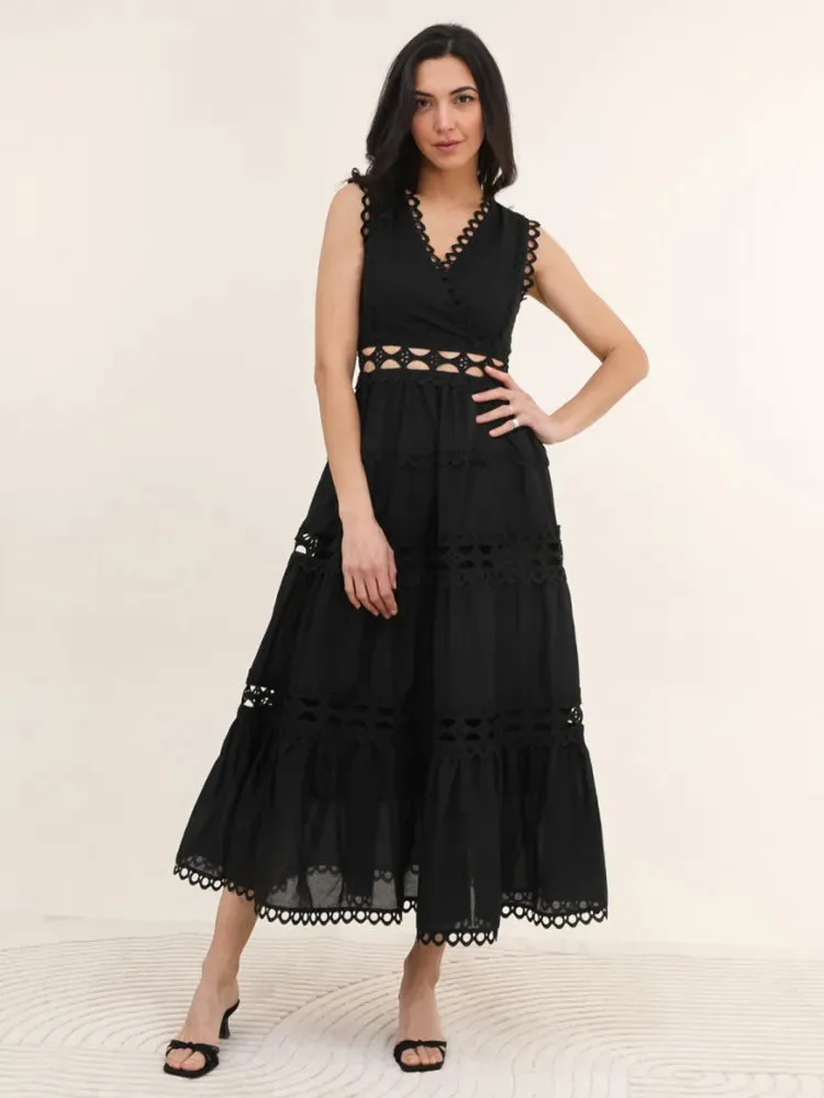 Women's V-Neck Summer Hollow Sleeveless Maxi Dress